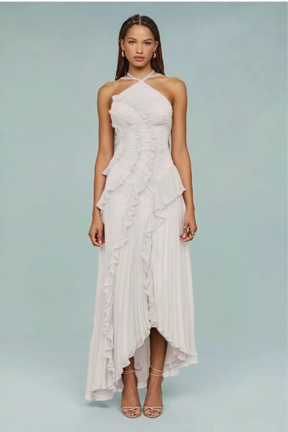 Ruched Halter Sexy Backless Maxi Dress