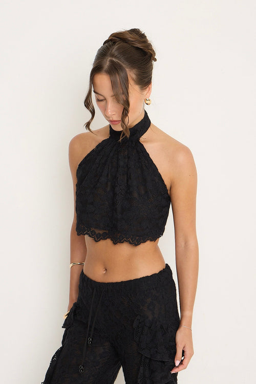 Sydney Lace Halter Top | Black