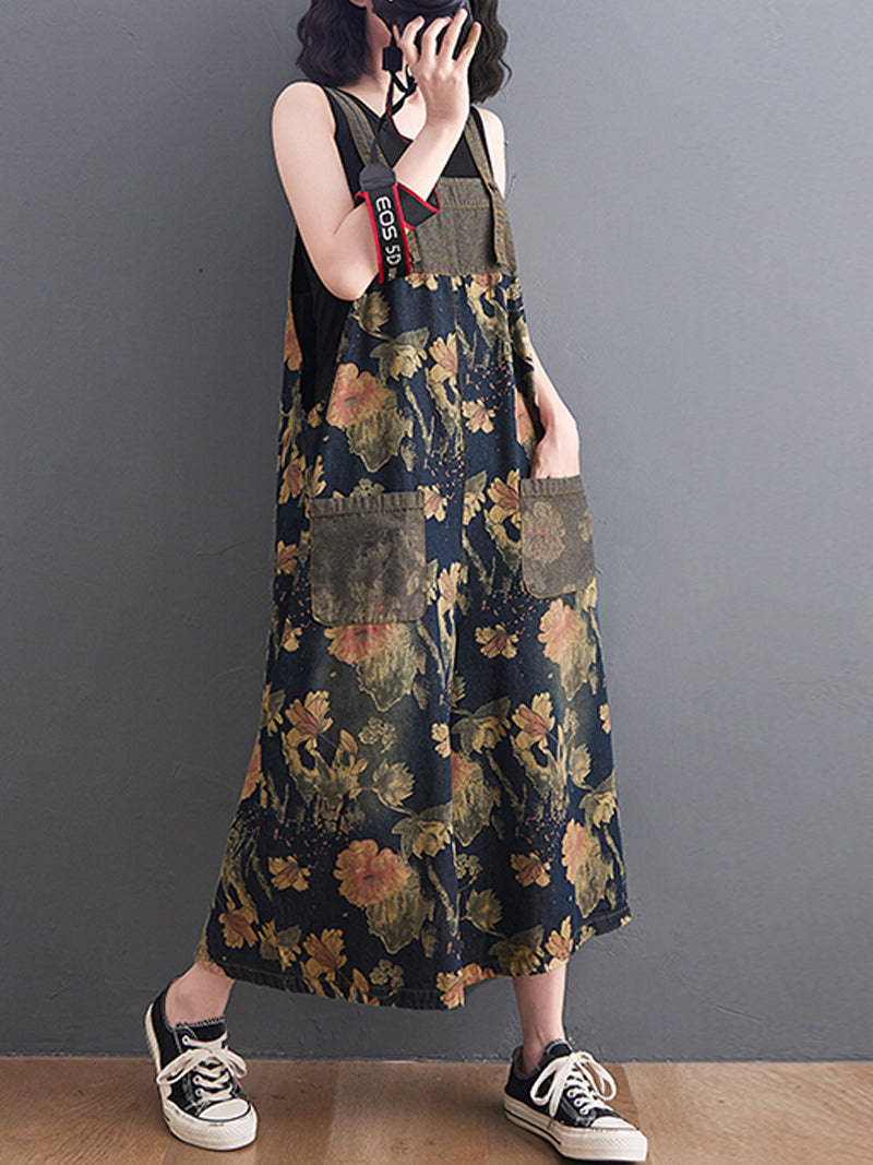 Vintage Garden Denim Dungarees for Women