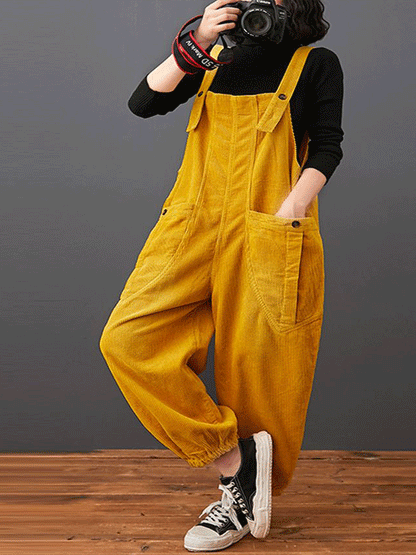 Cotton Corduroy Dungarees - Relaxed Barrel Leg Overall Fit