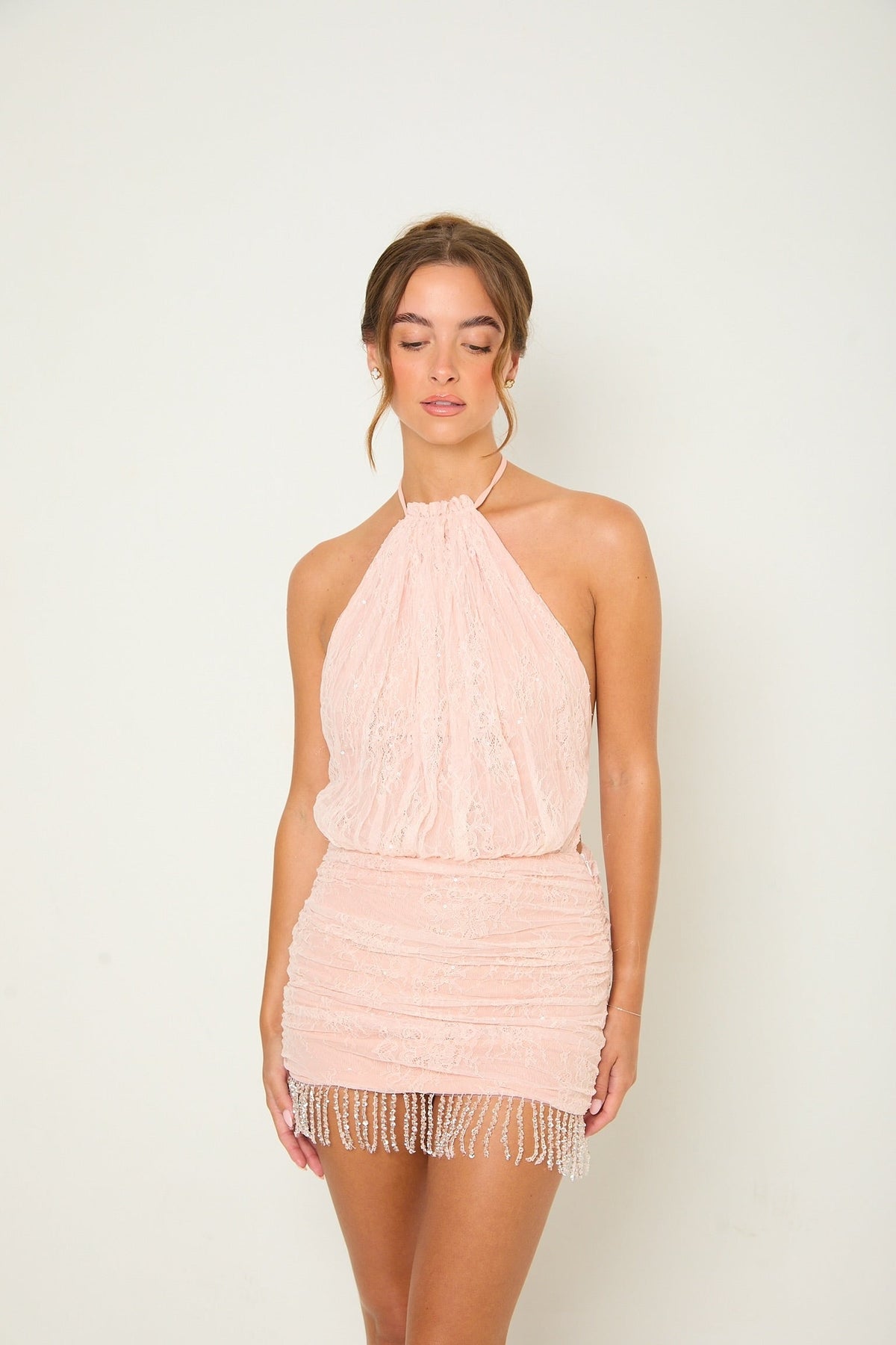 Cindy Lace Ruched Dress | Pink