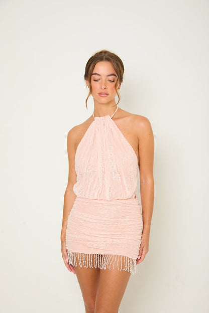 Cindy Lace Ruched Dress | Pink