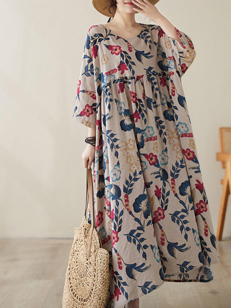 Chic Women's Flower Print Smock Dress with Pockets | Eva Trends