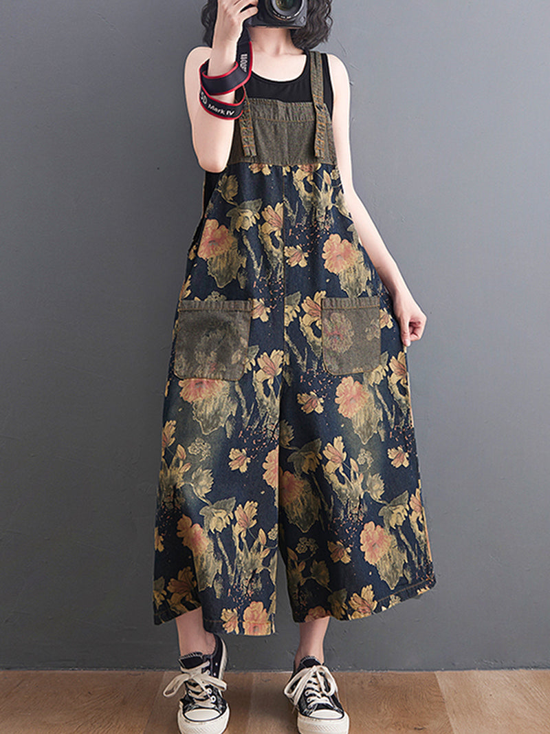 Vintage Garden Denim Dungarees for Women