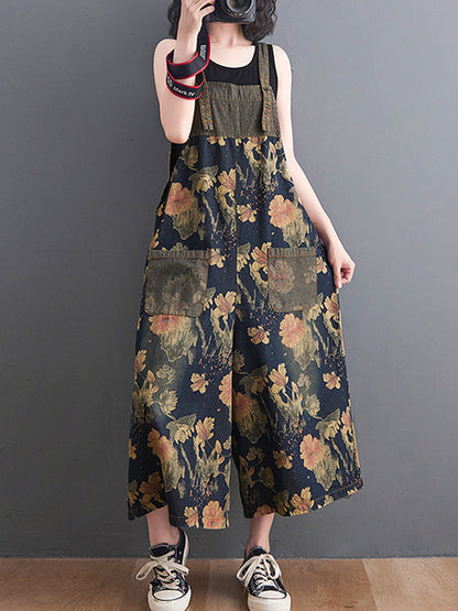 Vintage Garden Denim Dungarees for Women