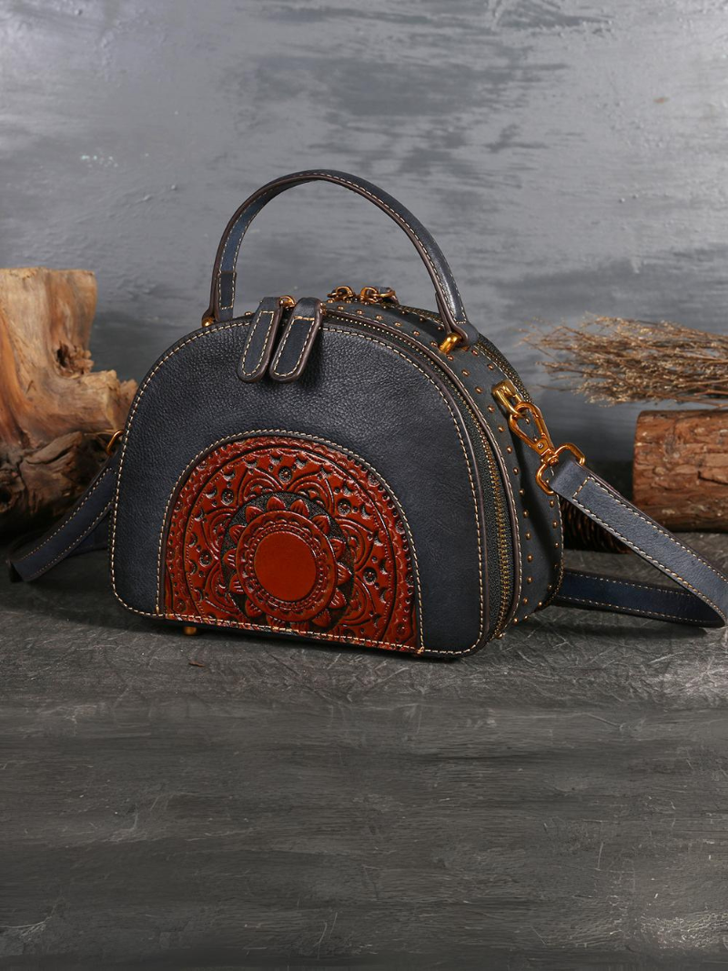Elegant Ethnic Leather Round Bag | Eva Trends