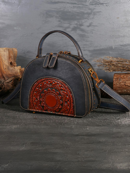 Elegant Ethnic Leather Round Bag | Eva Trends