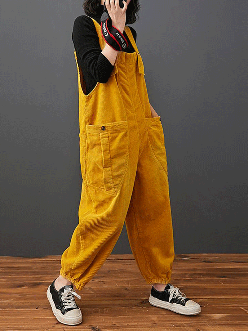 Cotton Corduroy Dungarees - Relaxed Barrel Leg Overall Fit