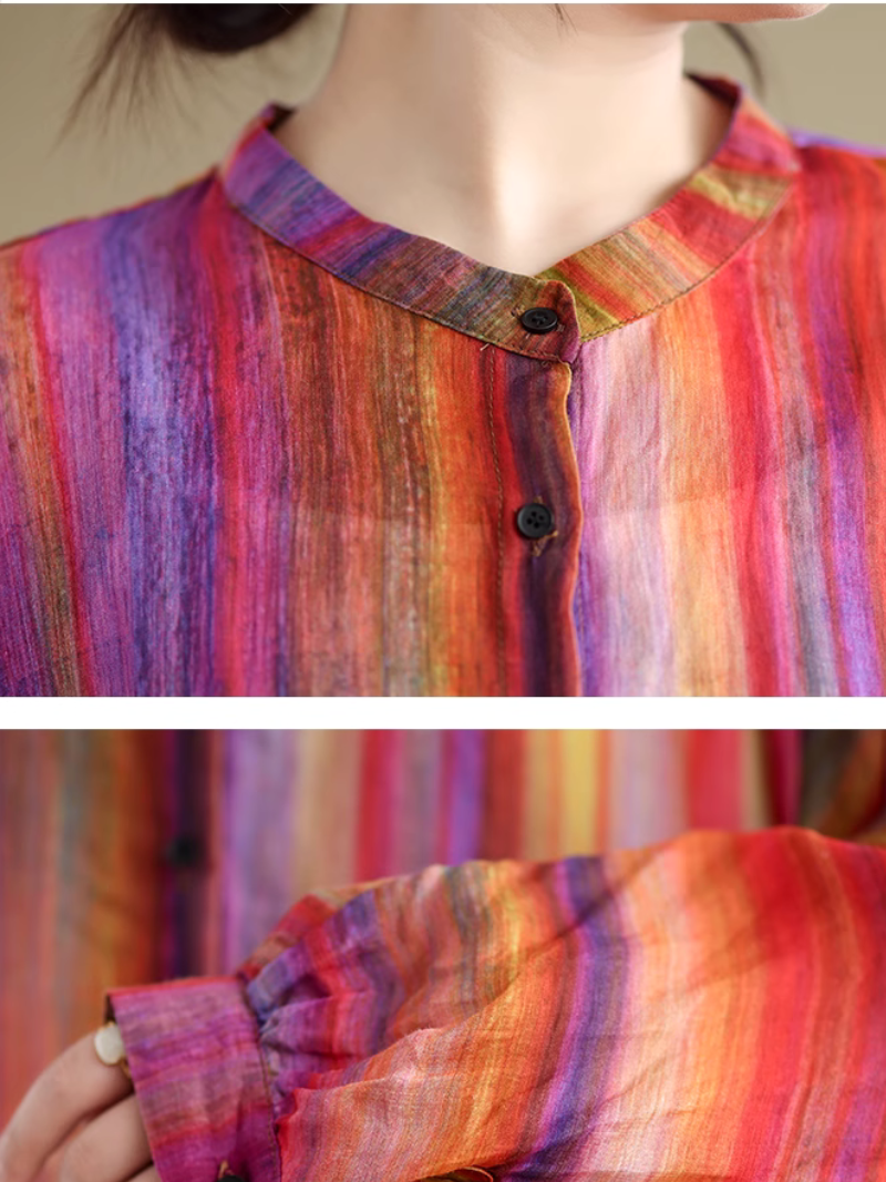 Trendy Women's Rainbow Stripe Loose Shirt | Eva Trends