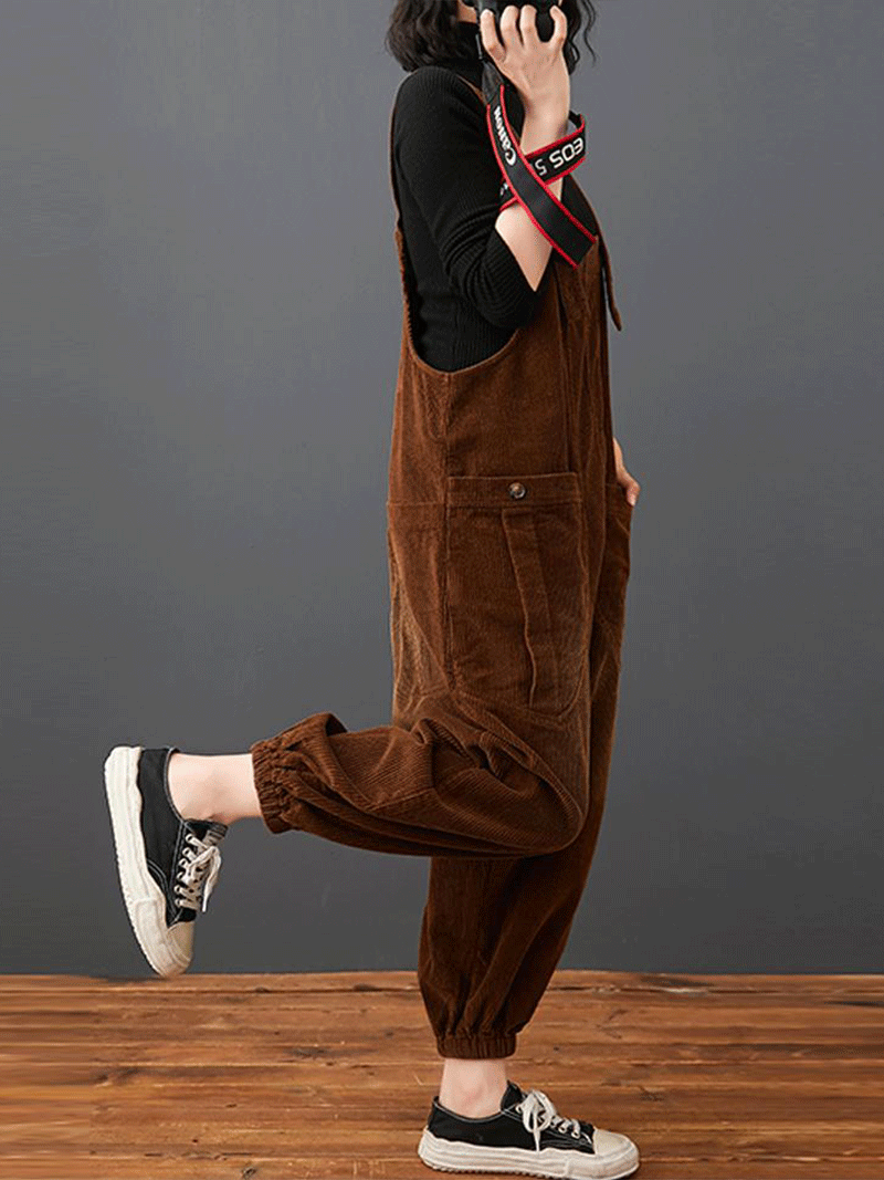 Cotton Corduroy Dungarees - Relaxed Barrel Leg Overall Fit