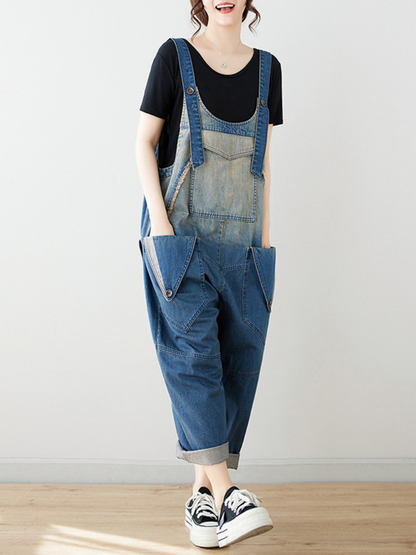 Stylish Women's Wide Leg Bib Denim Overalls - Eva Trends