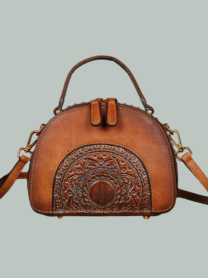 Elegant Ethnic Leather Round Bag | Eva Trends