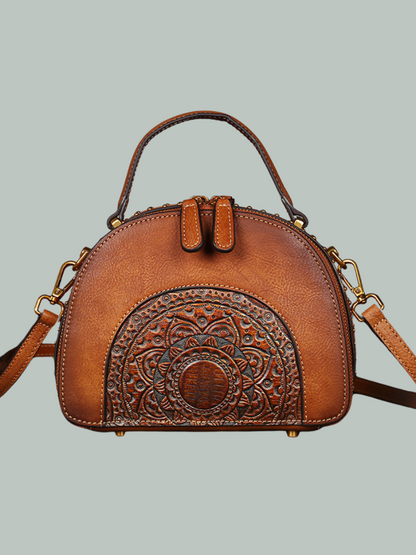 Elegant Ethnic Leather Round Bag | Eva Trends
