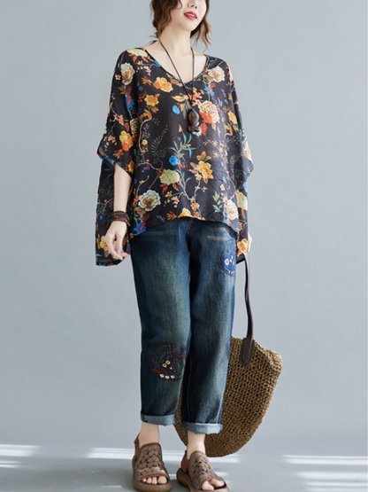 My Heart Women's Stylish Big Flower Loose Tops