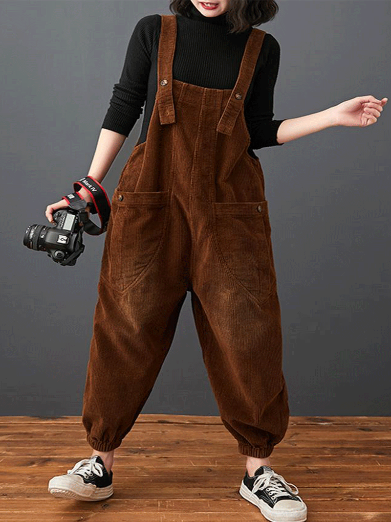 Cotton Corduroy Dungarees - Relaxed Barrel Leg Overall Fit