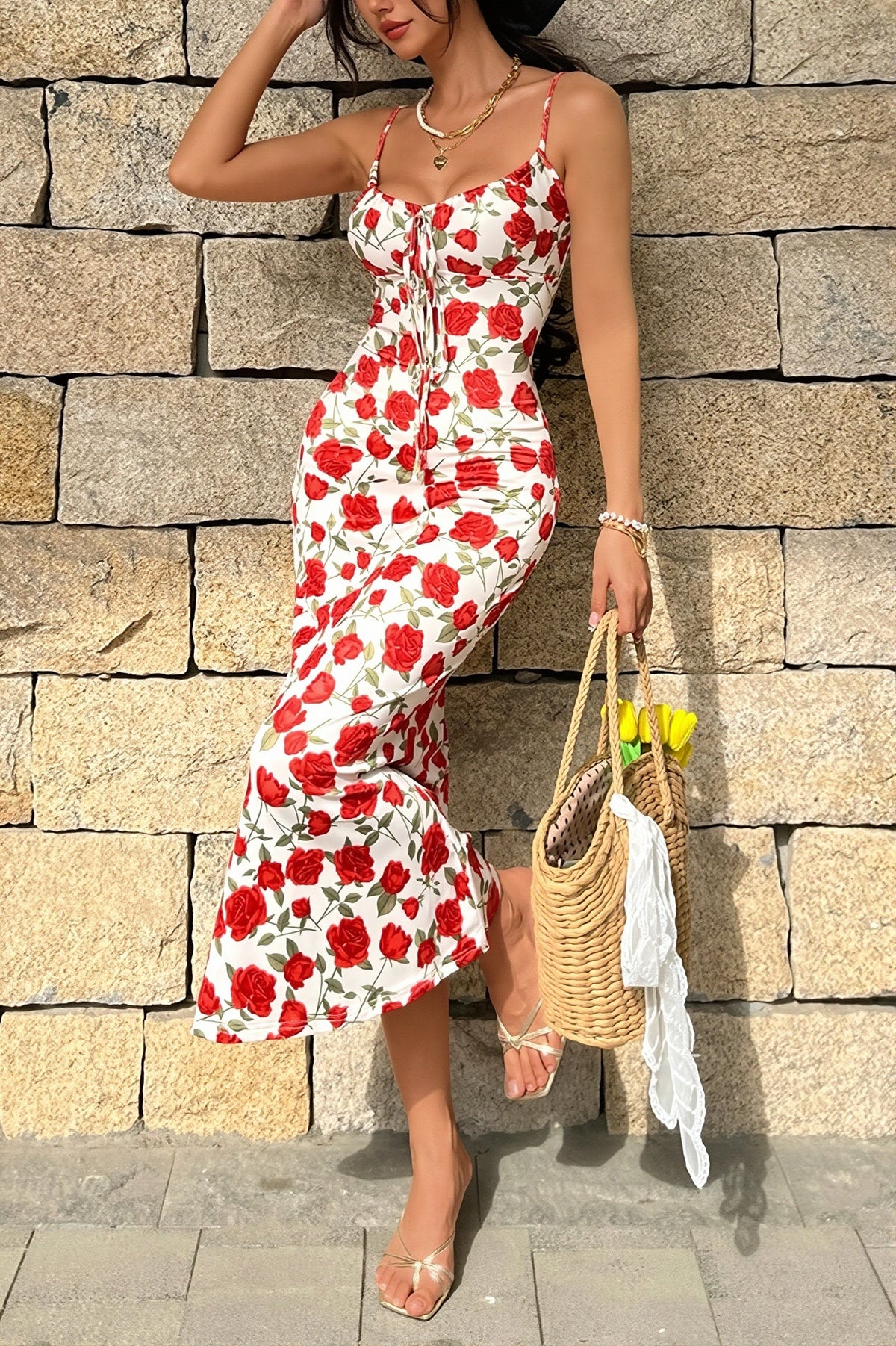 Romantic Floral Slim Maxi Dress