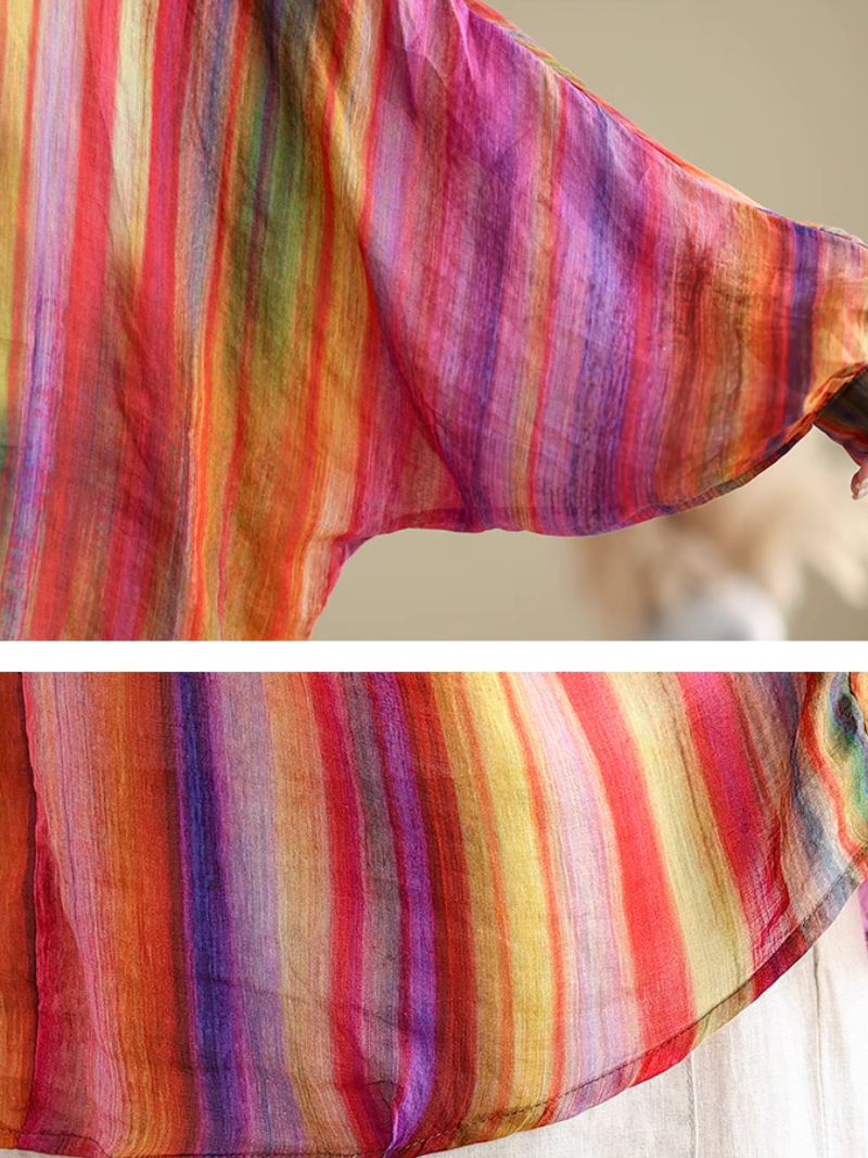 Trendy Women's Rainbow Stripe Loose Shirt | Eva Trends