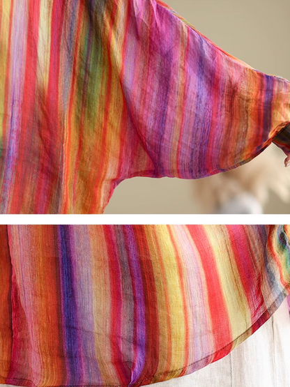 Trendy Women's Rainbow Stripe Loose Shirt | Eva Trends