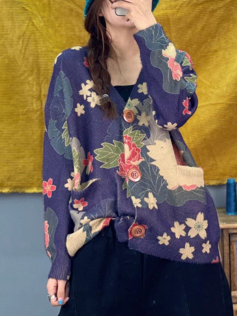Classic Women's Printed Knitted Cardigan | Eva Trends