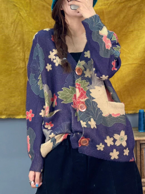 Classic Women's Printed Knitted Cardigan | Eva Trends