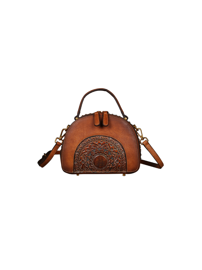 Elegant Ethnic Leather Round Bag | Eva Trends