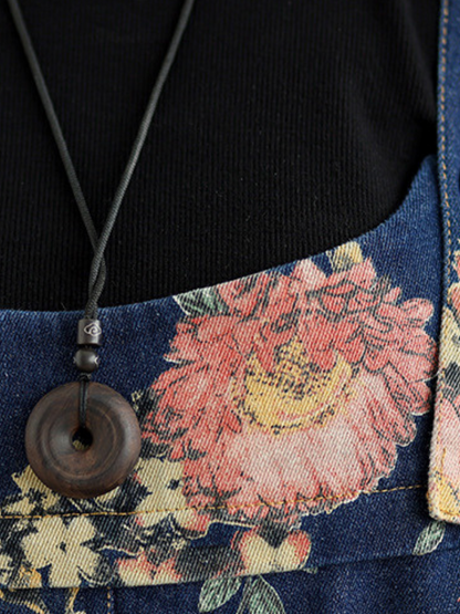 Loose Fit Floral Women's Dungarees with Elastic Cuffs