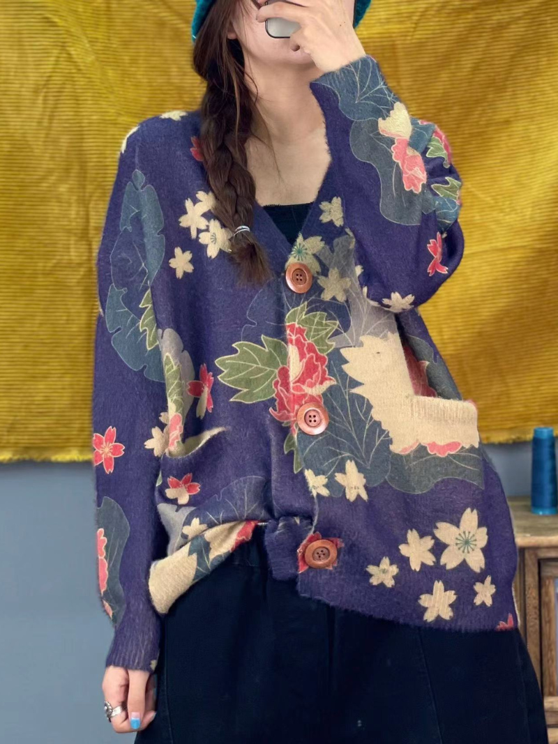 Classic Women's Printed Knitted Cardigan | Eva Trends