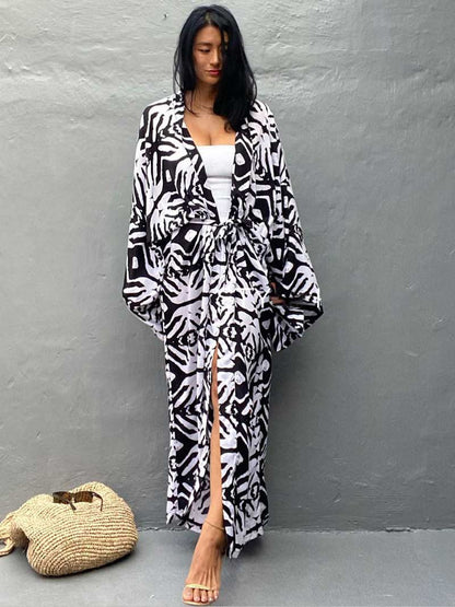 Printed Different Colors Rayon Long Length Gown Kimono Duster Robe