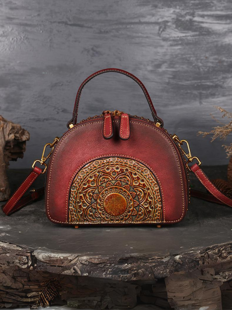 Elegant Ethnic Leather Round Bag | Eva Trends