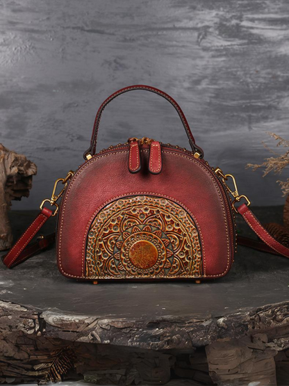 Elegant Ethnic Leather Round Bag | Eva Trends