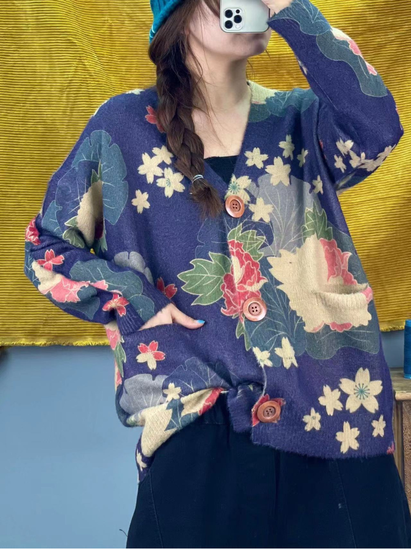 Classic Women's Printed Knitted Cardigan | Eva Trends