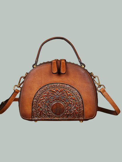 Elegant Ethnic Leather Round Bag | Eva Trends
