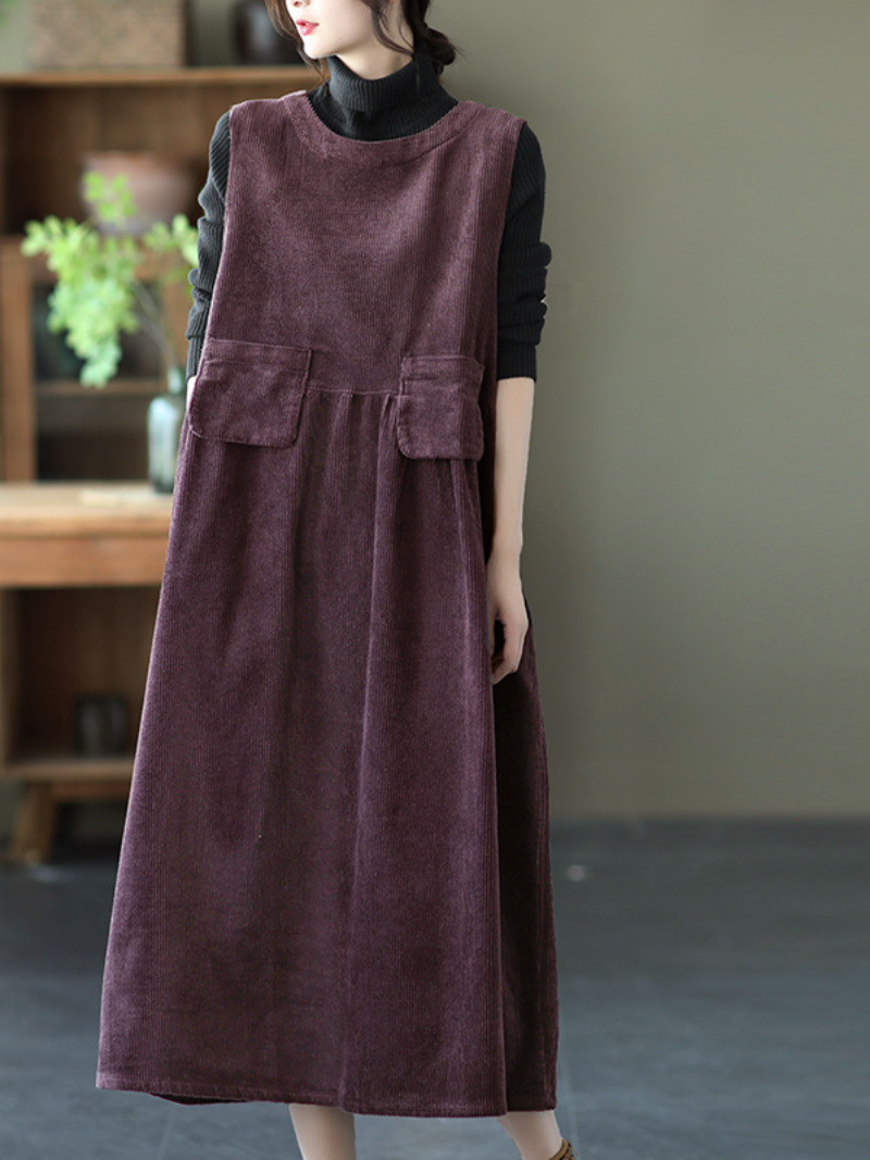 Women's Autumn Corduroy Vest Skirt Loose Sleeveless Strap A-Line Dress
