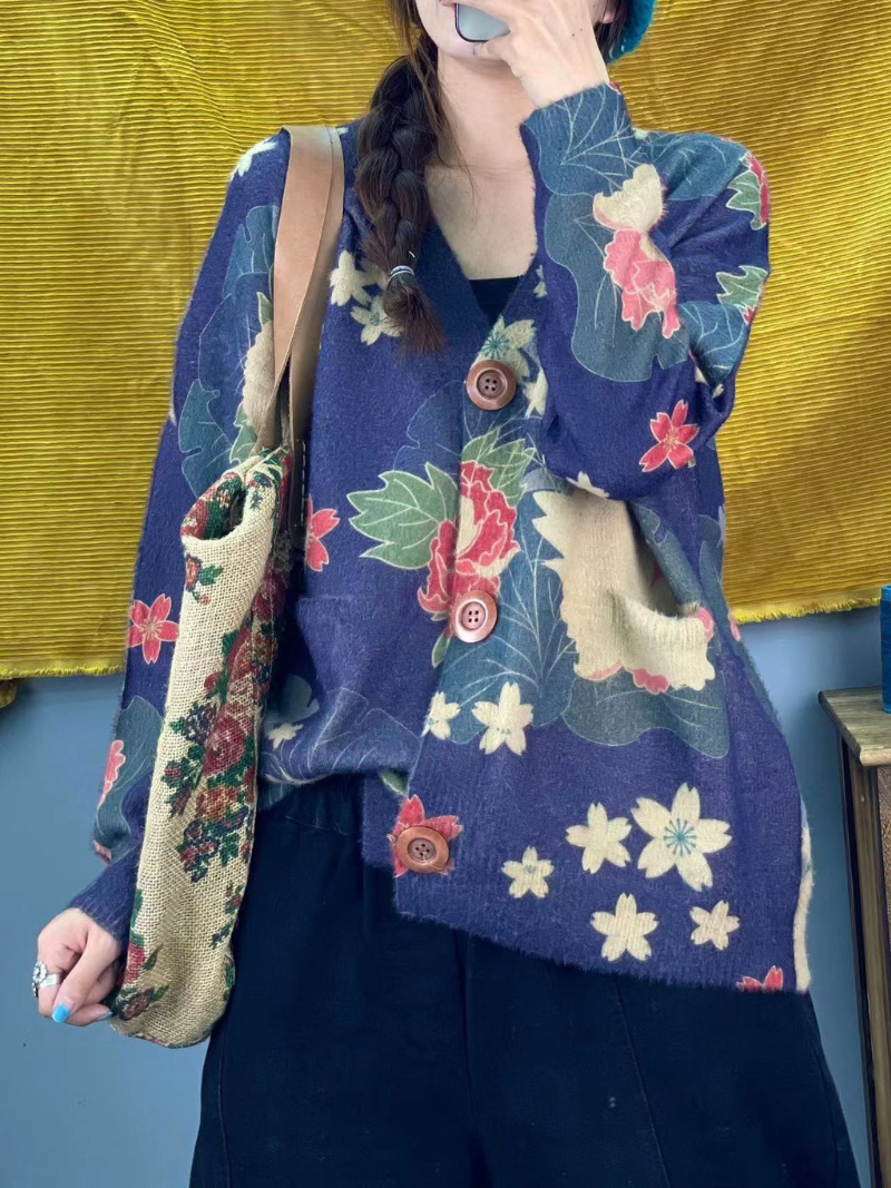 Classic Women's Printed Knitted Cardigan | Eva Trends