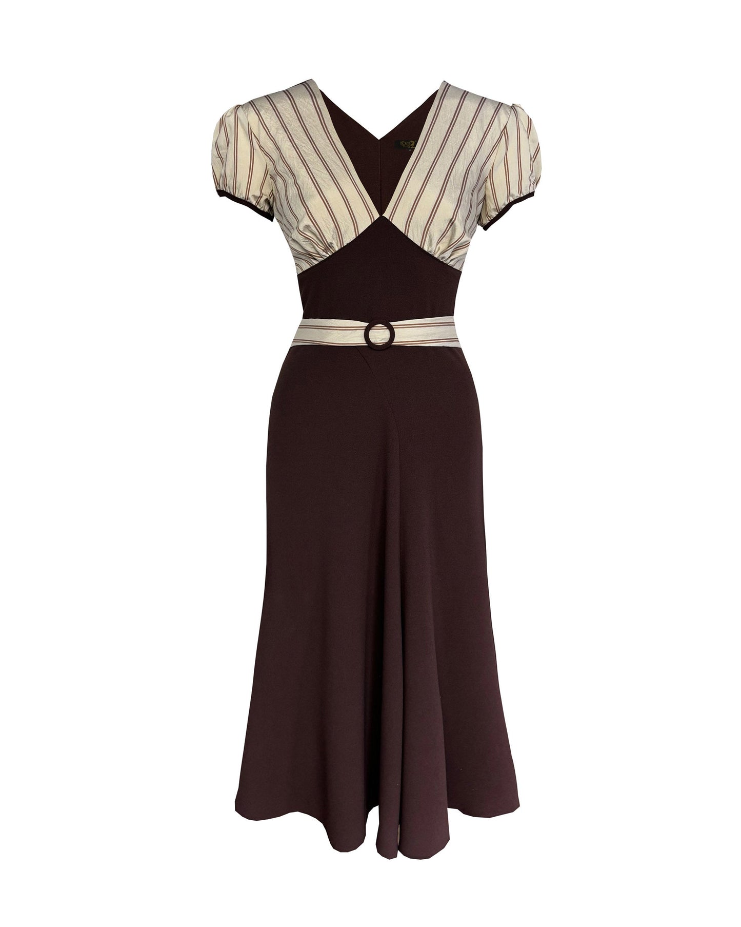 1930s Connie Dress and Crop Jacket - Brown and Oakline Stripe