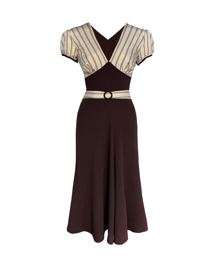 1930s Connie Dress and Crop Jacket - Brown and Oakline Stripe
