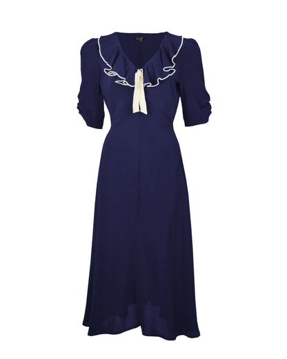 1930s Cora Bias Cut Dress - Navy