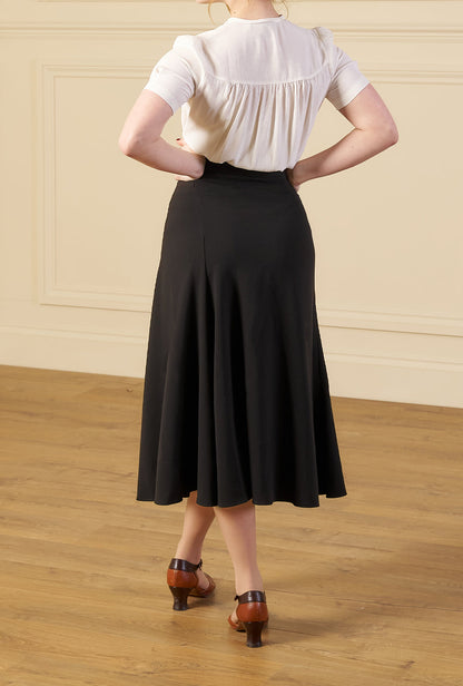 1930s Swirl Skirt - Black Crepe