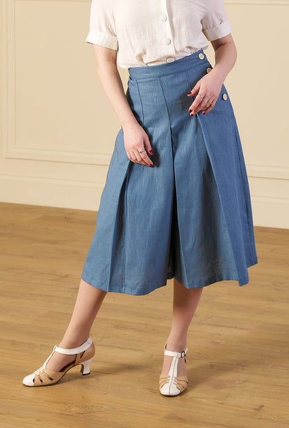 1930s Culottes - Natural Fibre Aqua