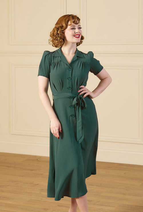 1940s Shirt-Waister Dress - Pine