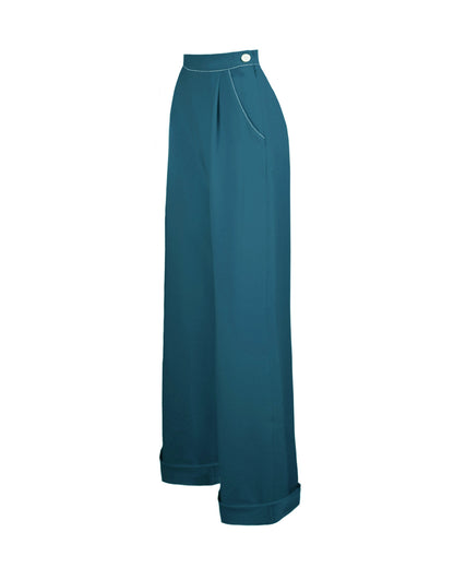 1940s Hepburn Pleated Trousers - Pacific