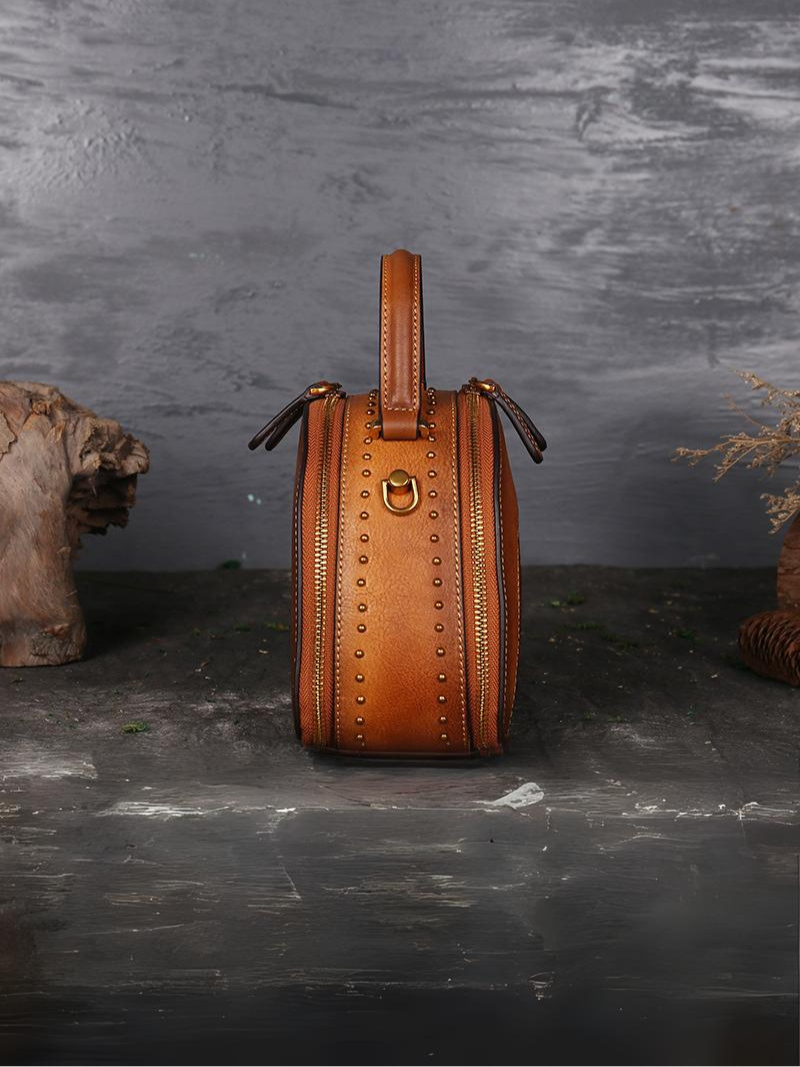 Elegant Ethnic Leather Round Bag | Eva Trends