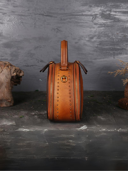 Elegant Ethnic Leather Round Bag | Eva Trends