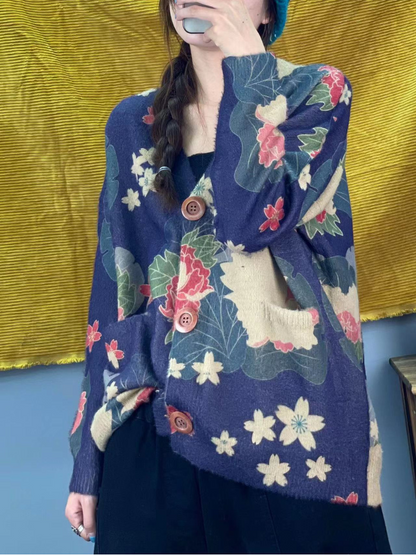 Classic Women's Printed Knitted Cardigan | Eva Trends