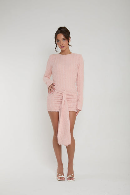 Naomi Ruched Drape Dress | Baby Pink