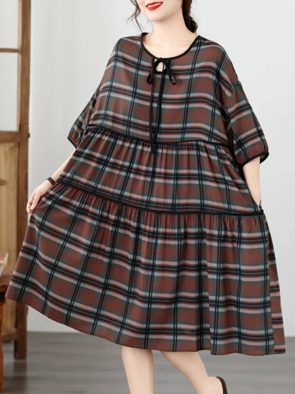 Weekend-Ready Plaid Dress — Airy Cotton Linen, Effortless and Flattering Style