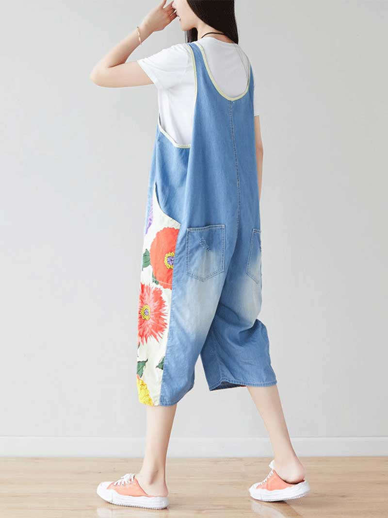 Blue Patchwork Denim Overall Dungarees