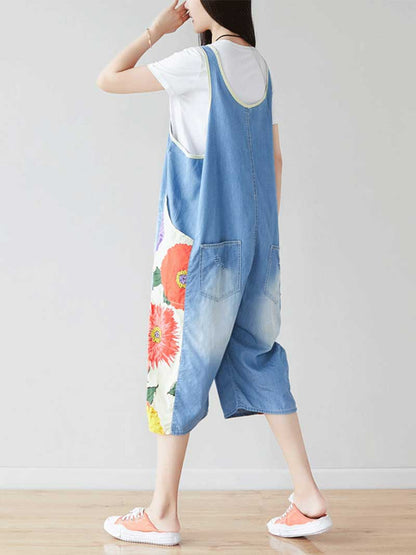 Blue Patchwork Denim Overall Dungarees