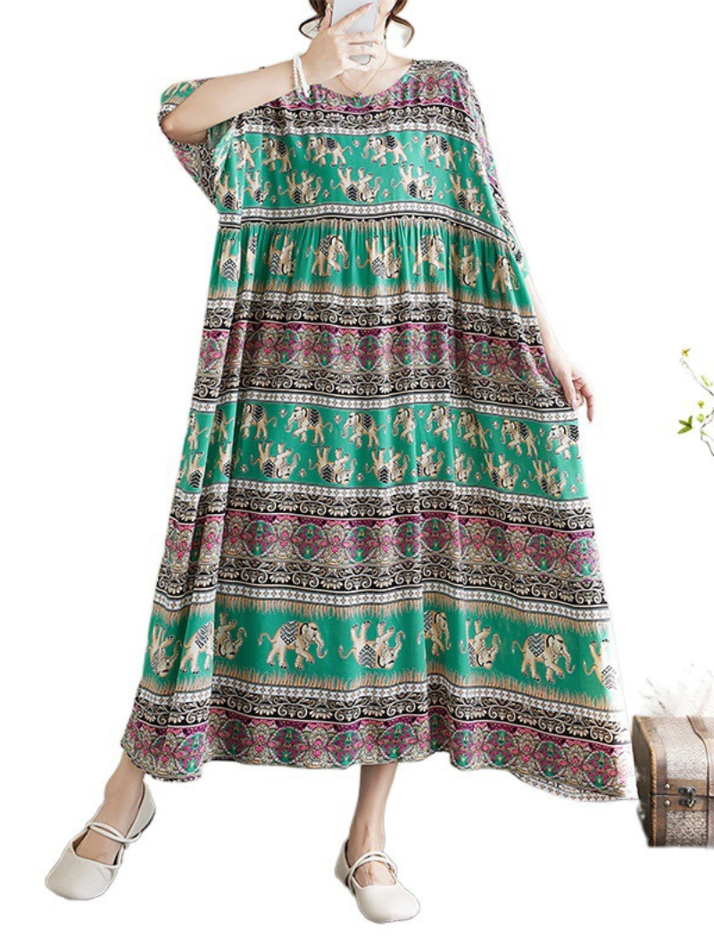 Women's Printed High Waist Smock Dress with Pockets | Eva Trends