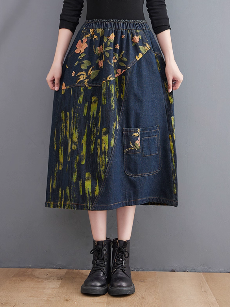 Women's Summer Comfy Printed Patchwork Denim Loose Bottom